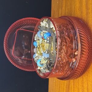 Red Glass Jewelry Jar